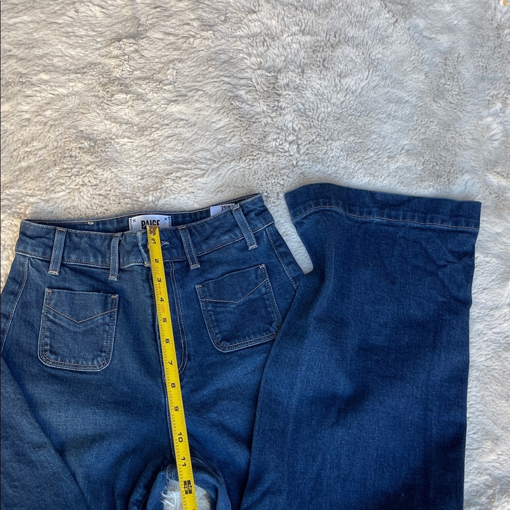 PAIGE Anessa Dark Blue Wide Leg Flare Jeans - Picture 11 of 12